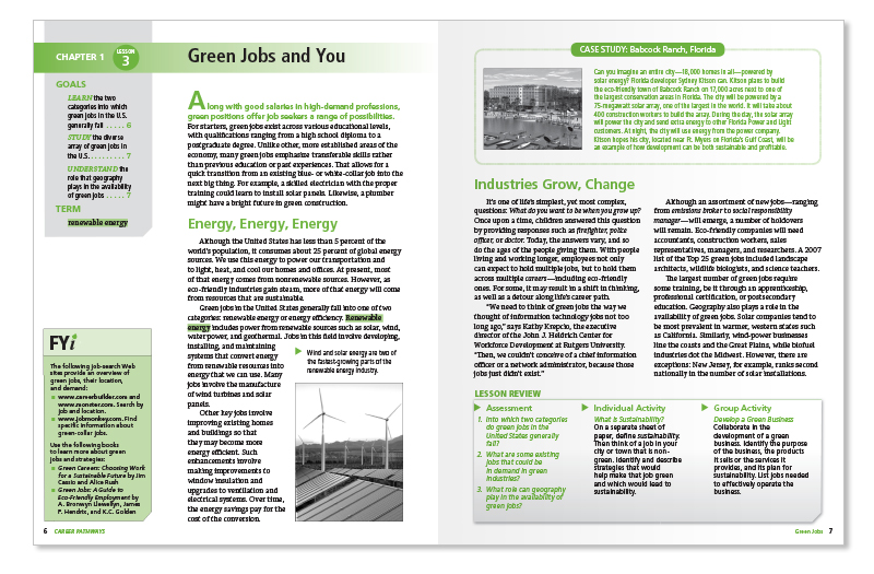 green jobs lesson pages