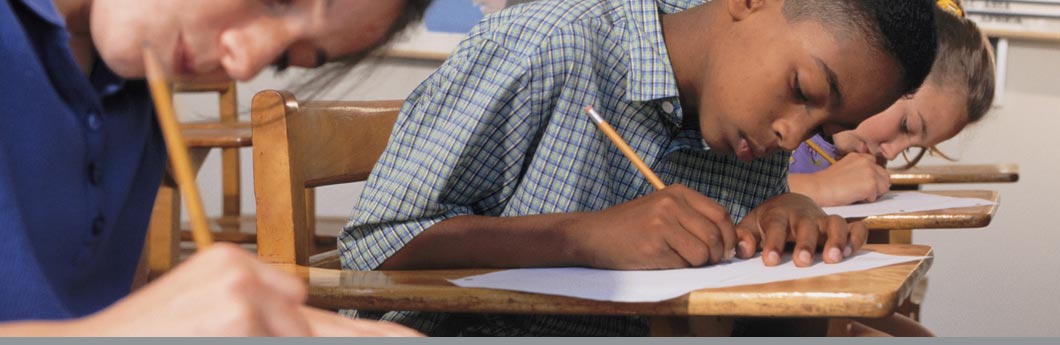 Kids taking test in classroom. Comstock/Getty Images